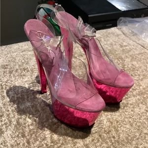 Pleaser size 7 pink heels with clear straps